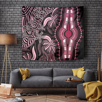 Pink, black and cream dashiki tapestry with floral patterns and hamsa hand emblem