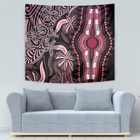 Pink and black dashiki tapestry featuring a central hamsa hand with decorative detailing