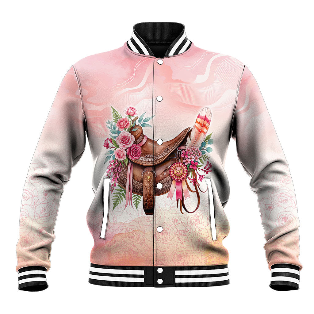 Melbourne Horse Floral Saddle Baseball Jacket Pink Rose With Waxflower Flowers