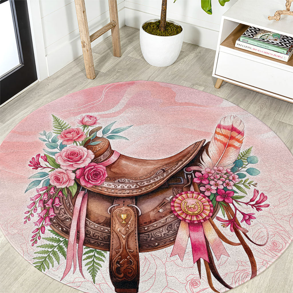 Melbourne Horse Floral Saddle Round Carpet Pink Rose With Waxflower Flowers
