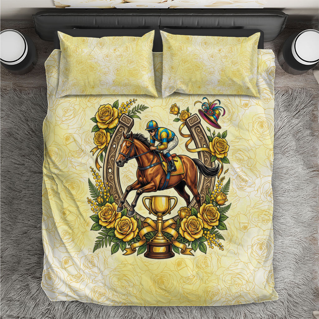 Melbourne Horse Race Bedding Set Aussie Floral Horseshoe Yellow Rose