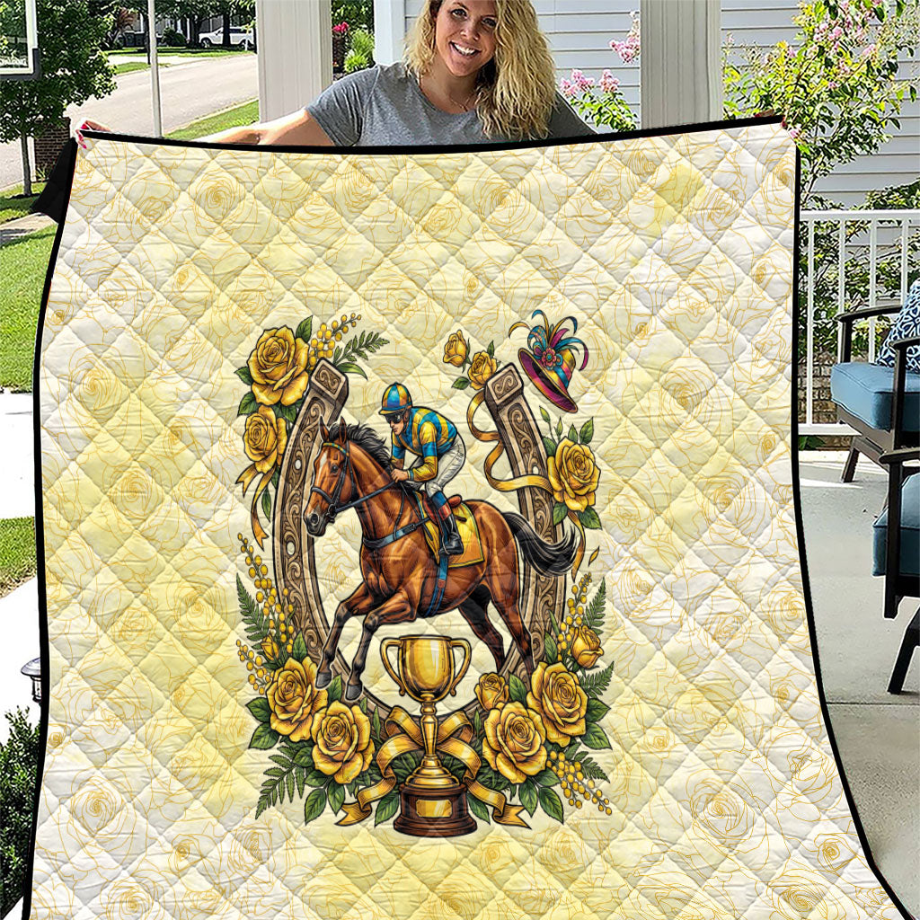 Melbourne Horse Race Quilt Aussie Floral Horseshoe Yellow Rose