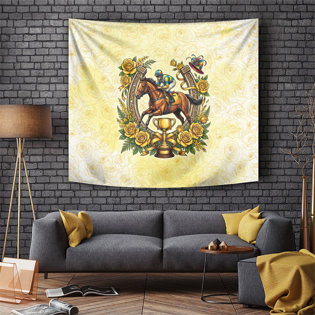 Melbourne Horse Race Tapestry Aussie Floral Horseshoe Yellow Rose