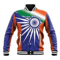 Unisex baseball jacket with India tricolor graphic and Ashoka Chakra, ribbed collar