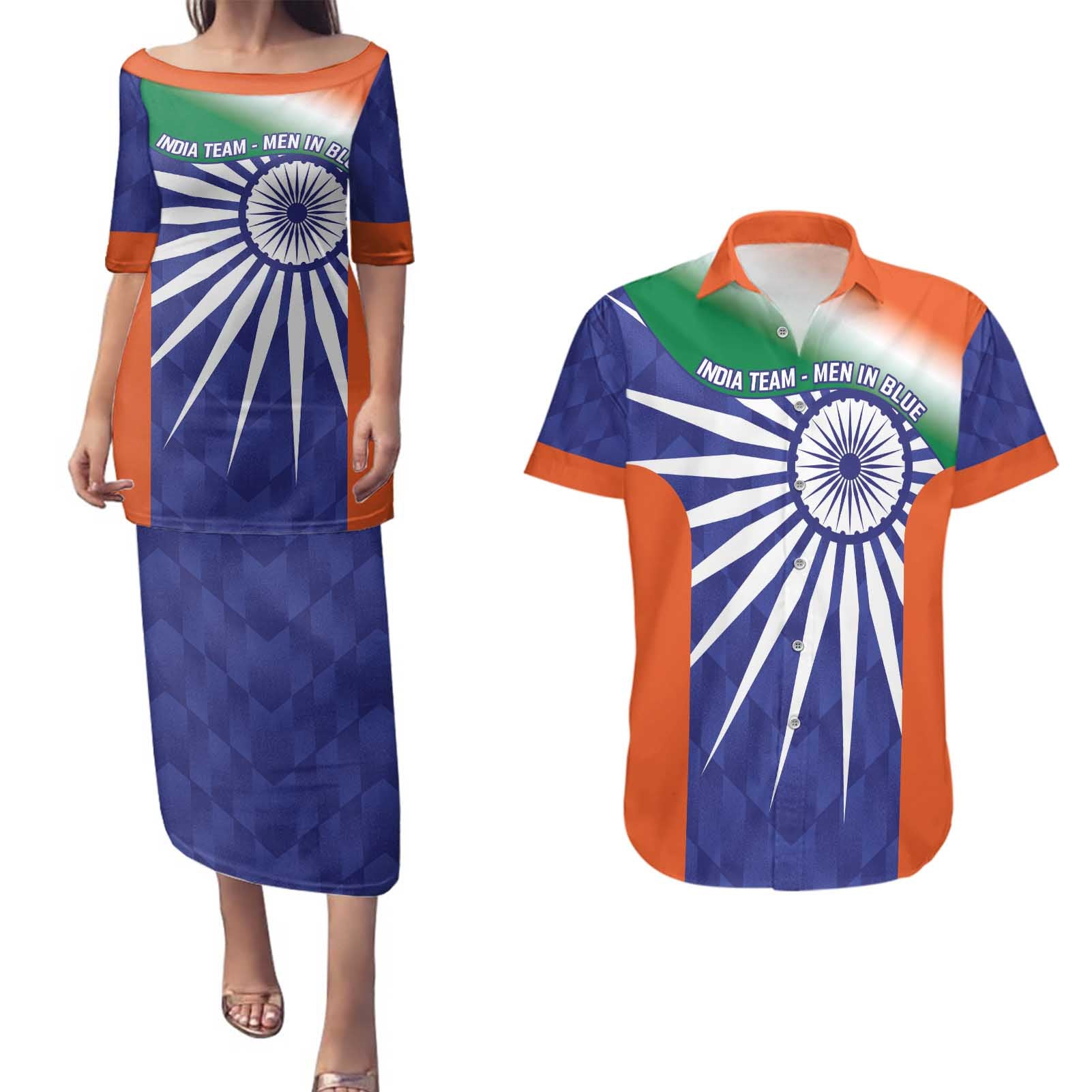 India Cricket Custom Couples Matching Puletasi and Hawaiian Shirt Ashoka Chakra with Flag Style LT9 - Wonder Print Shop