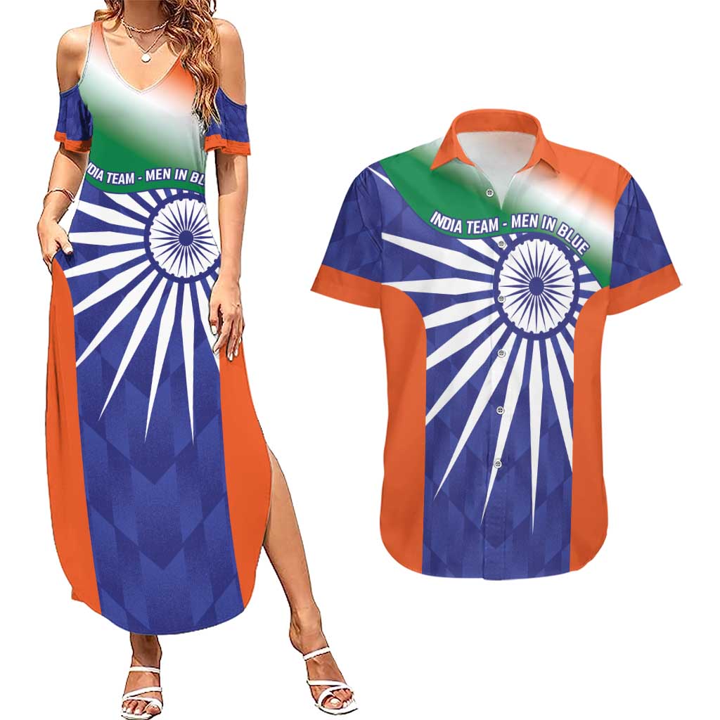 India Cricket Custom Couples Matching Summer Maxi Dress and Hawaiian Shirt Ashoka Chakra with Flag Style LT9 - Wonder Print Shop