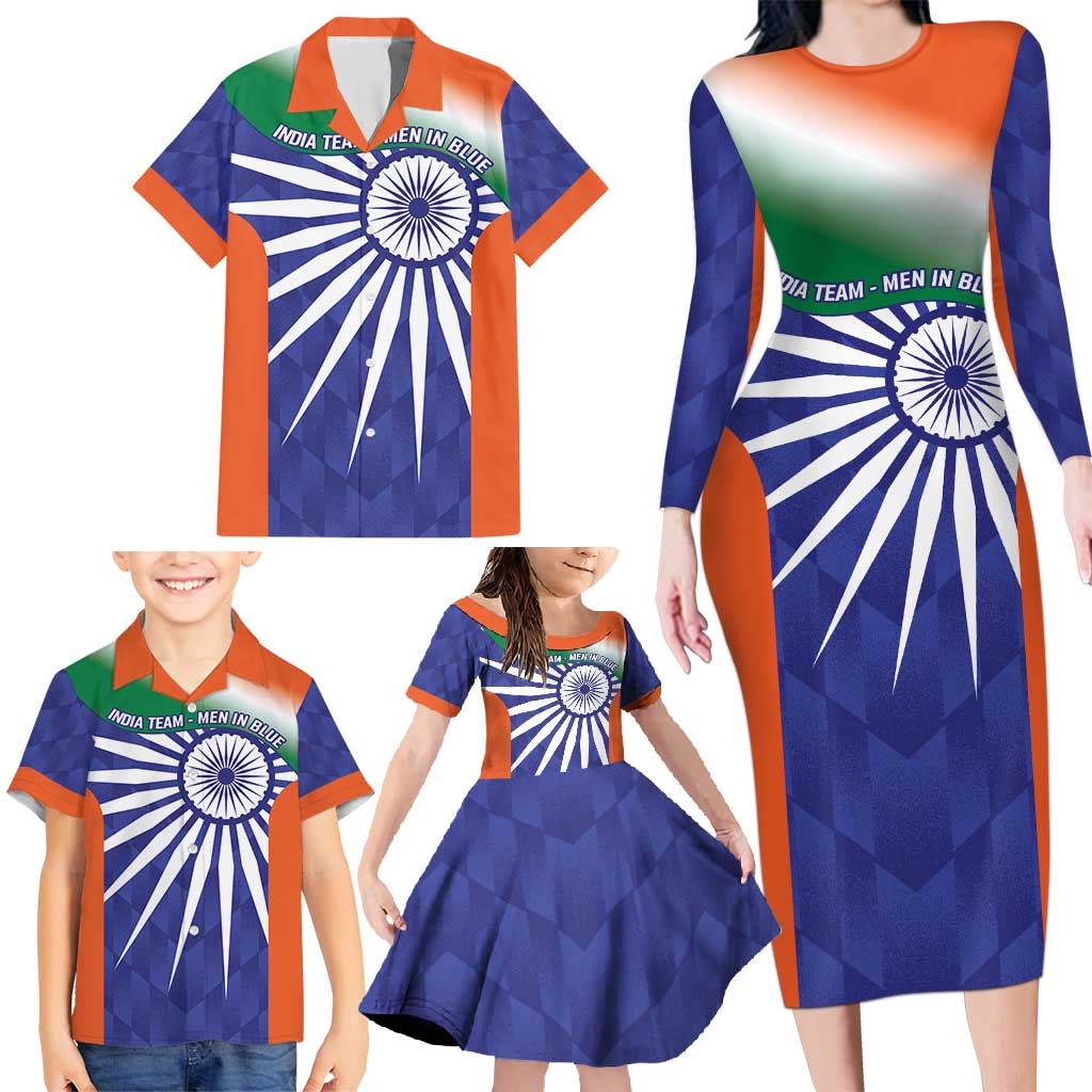 India Cricket Custom Family Matching Long Sleeve Bodycon Dress and Hawaiian Shirt Ashoka Chakra with Flag Style LT9 - Wonder Print Shop