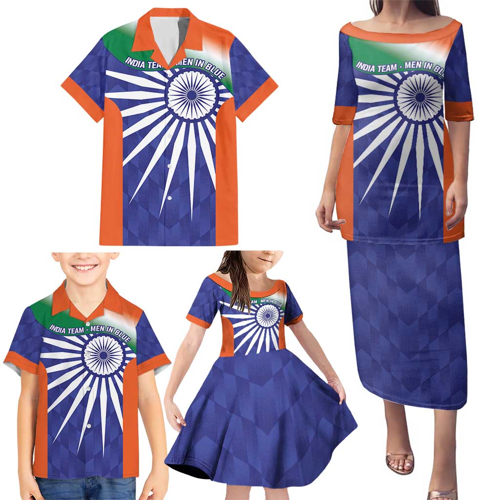 India Cricket Custom Family Matching Puletasi and Hawaiian Shirt Ashoka Chakra with Flag Style - Wonder Print Shop