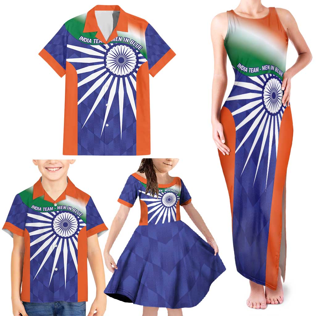 India Cricket Custom Family Matching Tank Maxi Dress and Hawaiian Shirt Ashoka Chakra with Flag Style - Wonder Print Shop