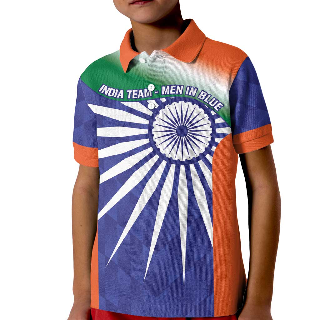 India Cricket Custom Kid Polo Shirt Ashoka Chakra with Flag Style - Wonder Print Shop