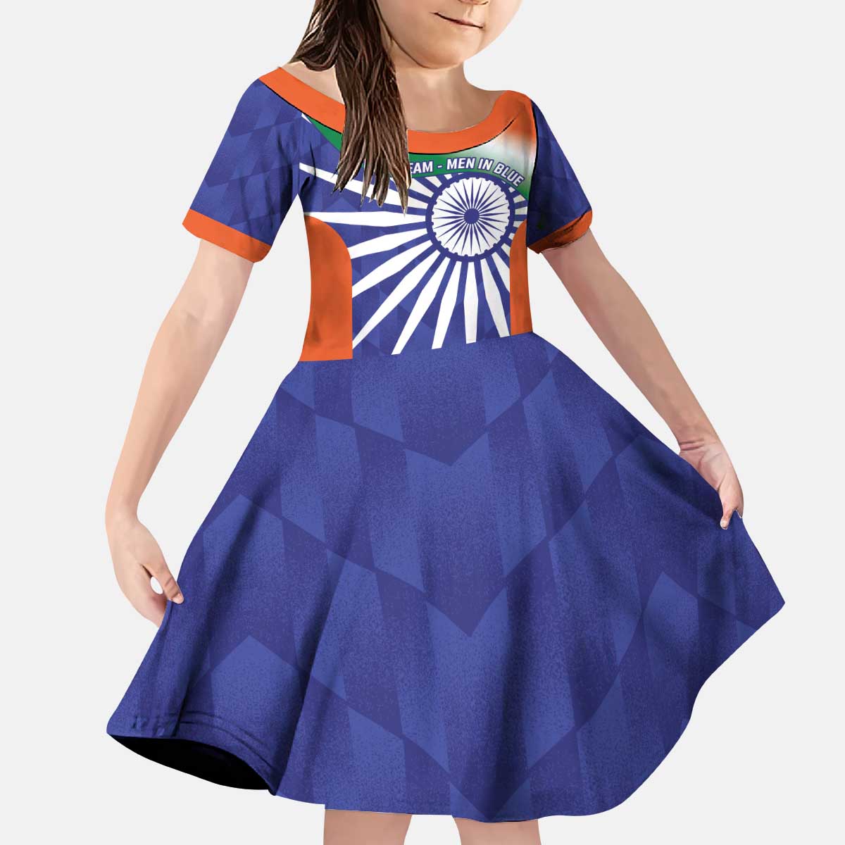 India Cricket Custom Kid Short Sleeve Dress Ashoka Chakra with Flag Style - Wonder Print Shop