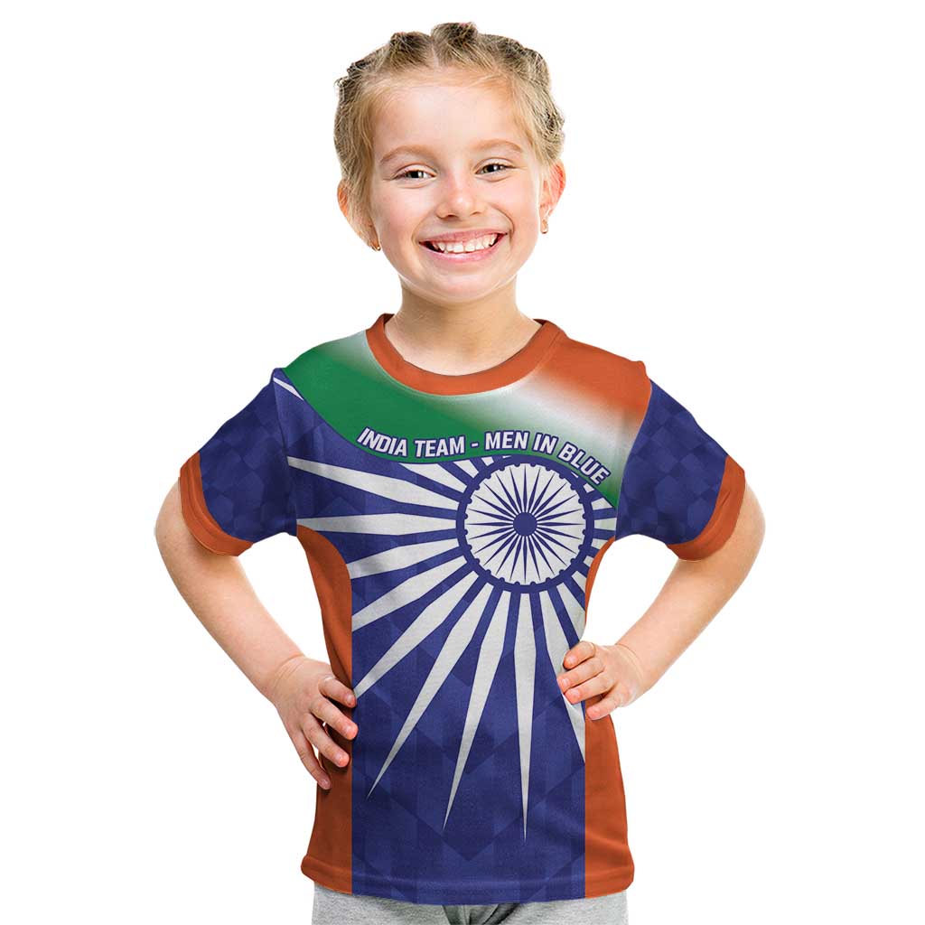 India Cricket Custom Kid T Shirt Ashoka Chakra with Flag Style - Wonder Print Shop