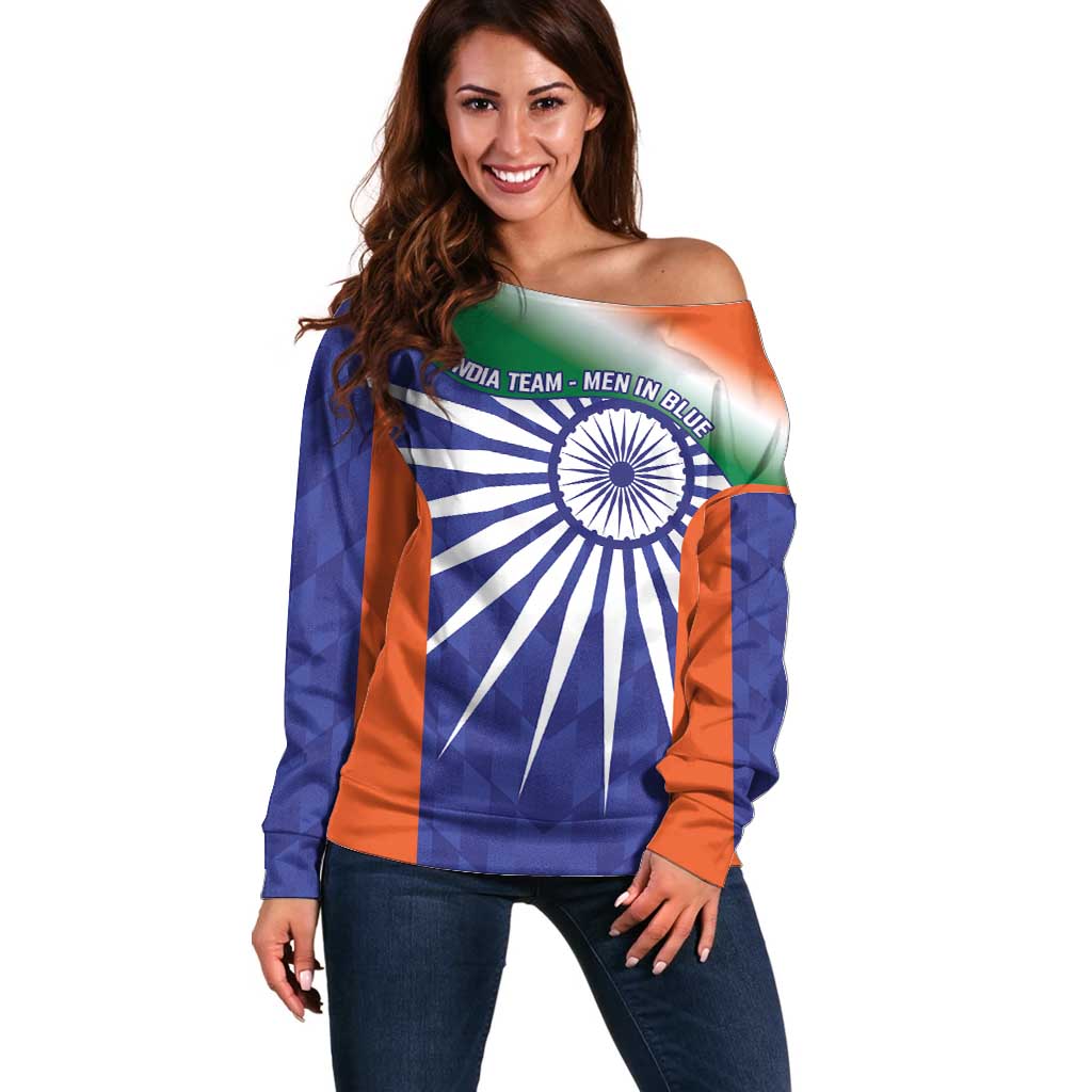 India Cricket Custom Off Shoulder Sweater Ashoka Chakra with Flag Style