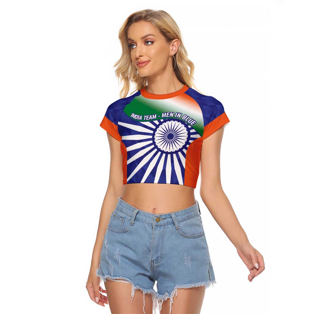 India Cricket Custom Raglan Cropped T Shirt Ashoka Chakra with Flag Style