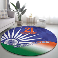 Round India flag style carpet, blue center with Ashoka Chakra and green border