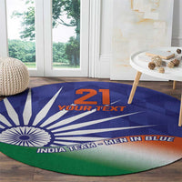 Round India flag style carpet featuring Ashoka Chakra design and blue-to-orange gradient
