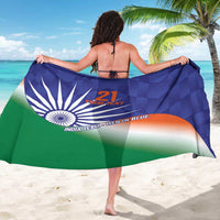 Blue/green sarong showing Ashoka Chakra, 21 and red custom text on back