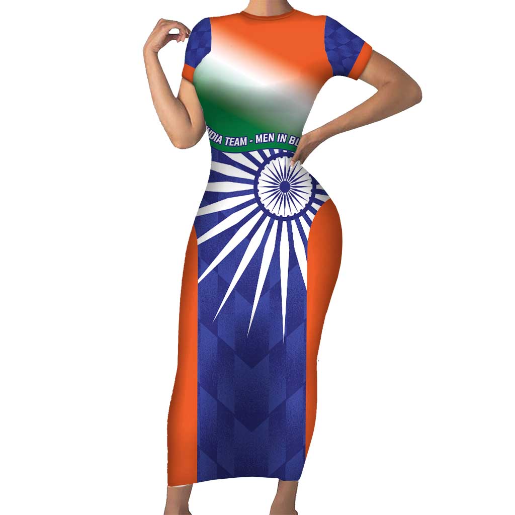 India Cricket Custom Short Sleeve Bodycon Dress Ashoka Chakra with Flag Style