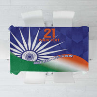 India cricket tablecloth with blue Ashoka Chakra and tricolor flag style design