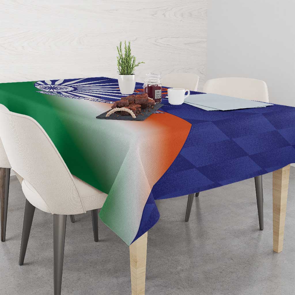 India cricket tablecloth with Ashoka Chakra banner and green-orange tricolor cloth edge