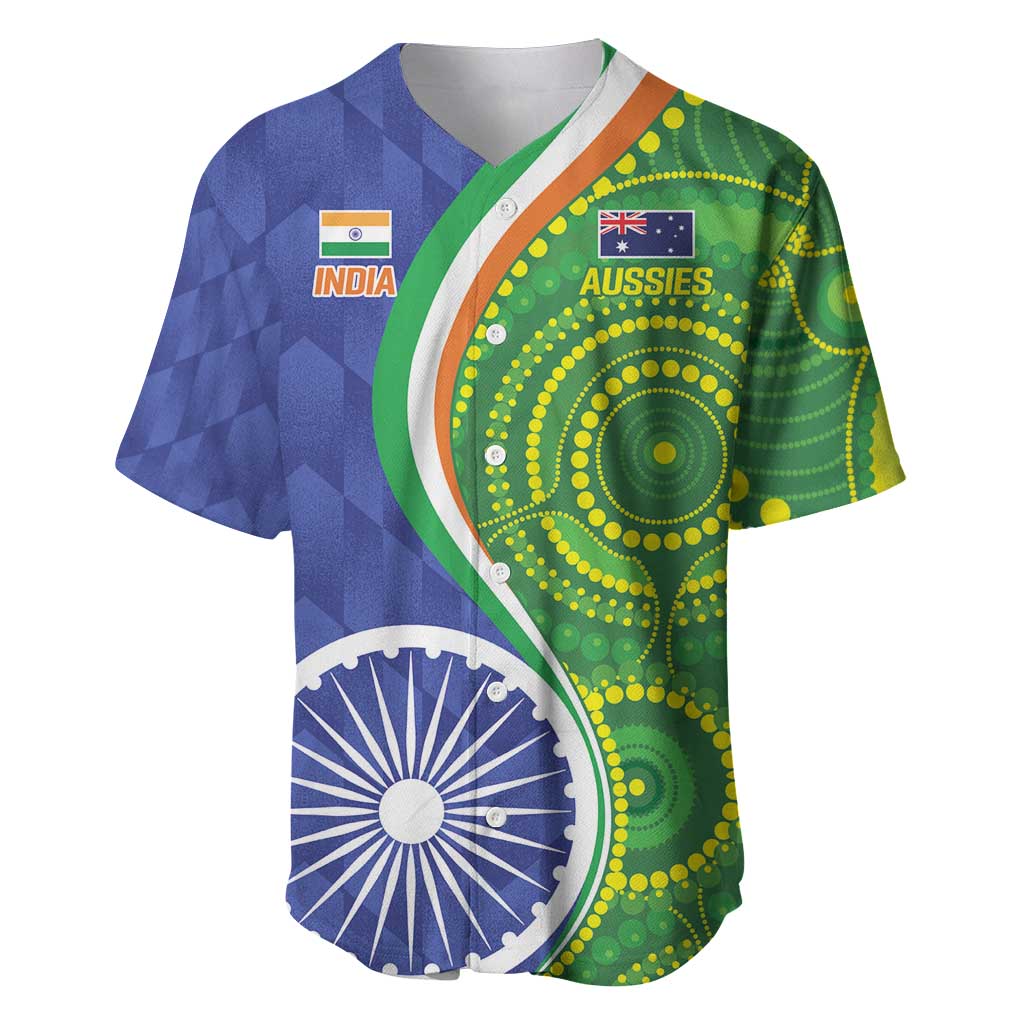 India Vs Australian Cricket Custom Baseball Jersey Ashoka Chakra and Aboriginal Together LT9 - Wonder Print Shop