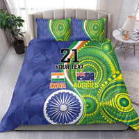 Blue and green duvet cover with matching pillows, circular motif and flag graphics, '21' text