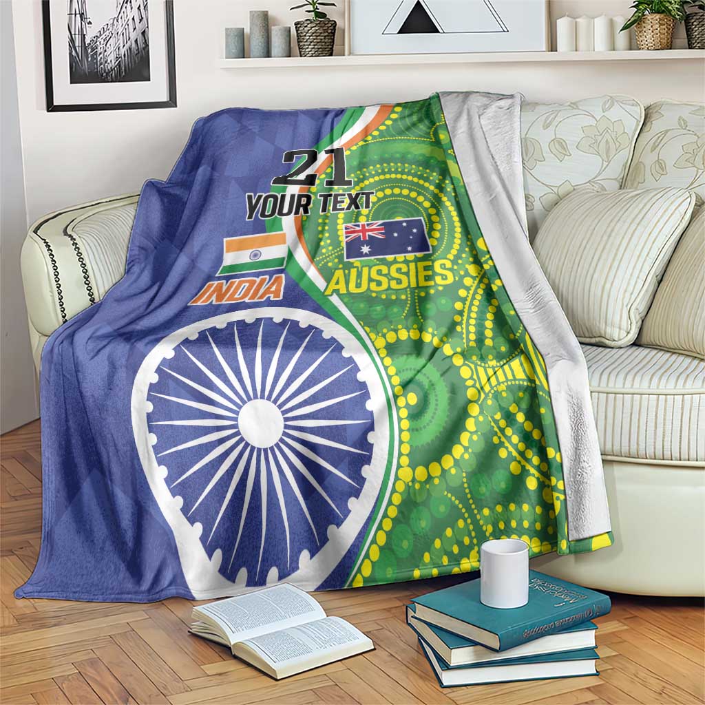 India Vs Australian Cricket Custom Blanket Ashoka Chakra and Aboriginal Together