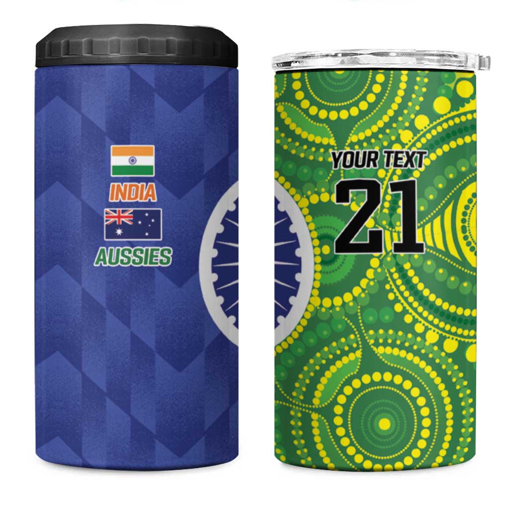 India Vs Australian Cricket Custom 4 in 1 Can Cooler Tumbler Ashoka Chakra and Aboriginal Together LT9 - Wonder Print Shop