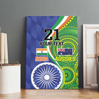Custom canvas wall art with number 21, India and Australia flag graphics, blue-green