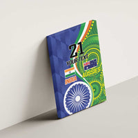 Custom canvas wall art with number 21, India and Australia flag graphics, blue-green