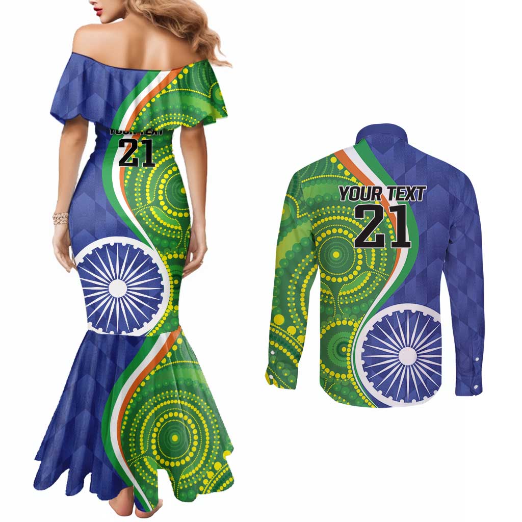 India Vs Australian Cricket Custom Couples Matching Mermaid Dress and Long Sleeve Button Shirt Ashoka Chakra and Aboriginal Together