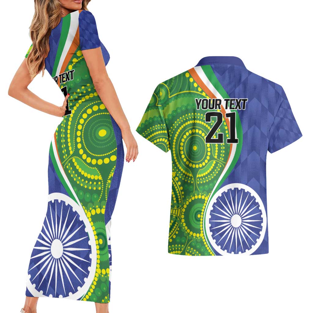 India Vs Australian Cricket Custom Couples Matching Short Sleeve Bodycon Dress and Hawaiian Shirt Ashoka Chakra and Aboriginal Together LT9 - Wonder Print Shop