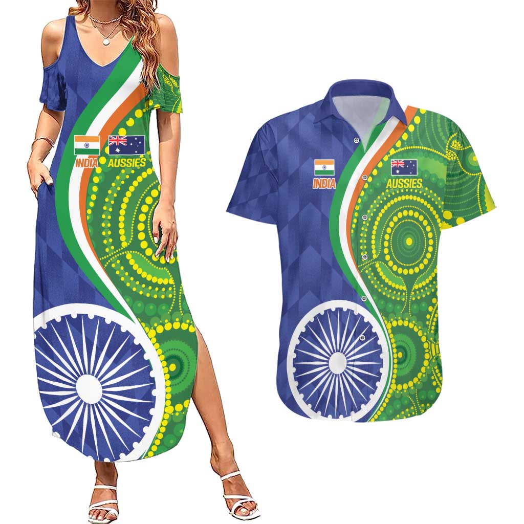 India Vs Australian Cricket Custom Couples Matching Summer Maxi Dress and Hawaiian Shirt Ashoka Chakra and Aboriginal Together LT9 - Wonder Print Shop