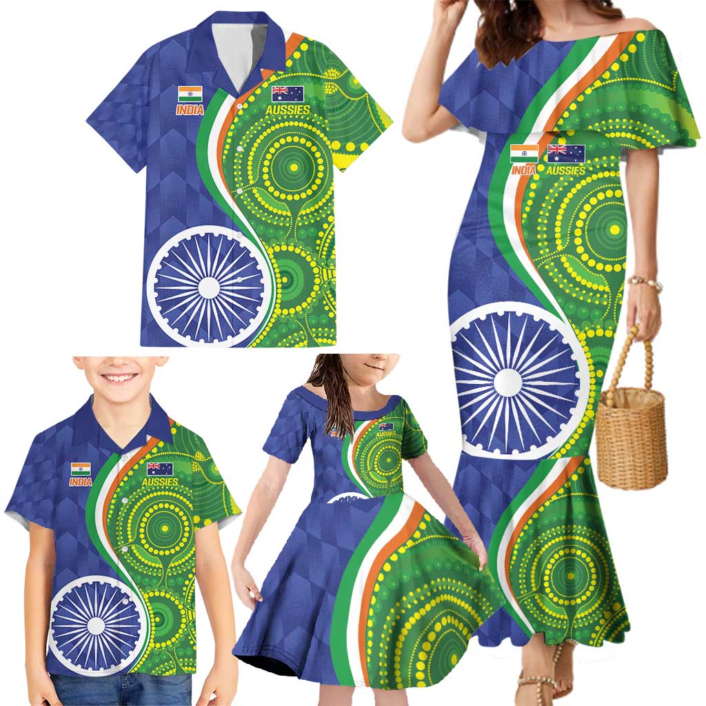 India Vs Australian Cricket Custom Family Matching Mermaid Dress and Hawaiian Shirt Ashoka Chakra and Aboriginal Together LT9 - Wonder Print Shop