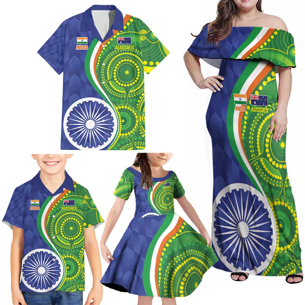 India Vs Australian Cricket Custom Family Matching Off Shoulder Maxi Dress and Hawaiian Shirt Ashoka Chakra and Aboriginal Together LT9 - Wonder Print Shop