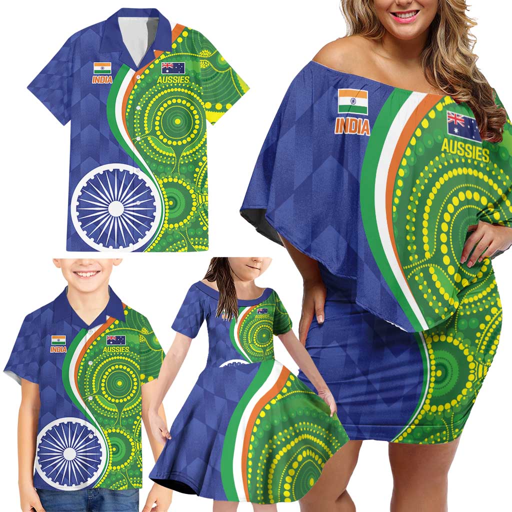 India Vs Australian Cricket Custom Family Matching Off Shoulder Short Dress and Hawaiian Shirt Ashoka Chakra and Aboriginal Together LT9 - Wonder Print Shop