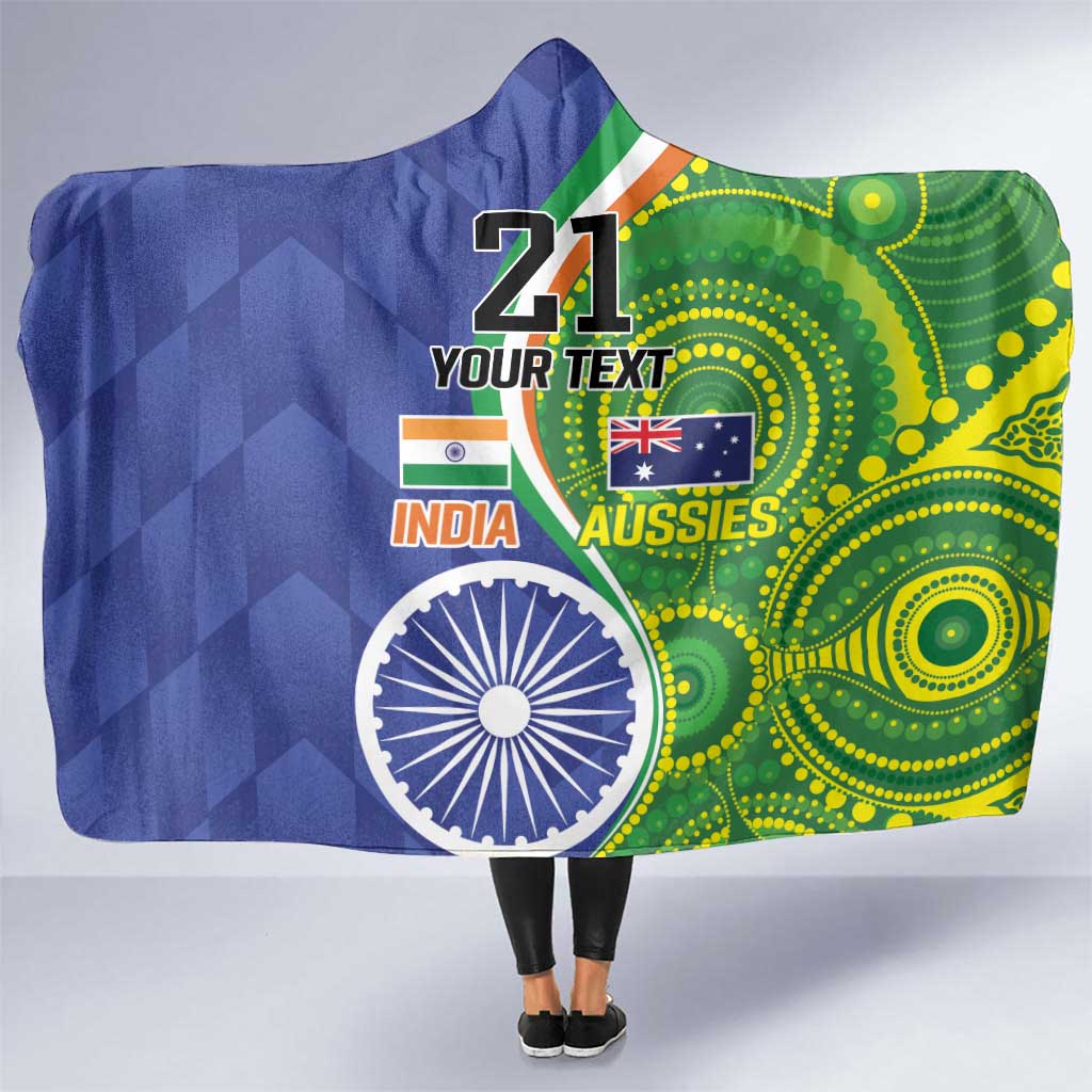 India Vs Australian Cricket Custom Hooded Blanket Ashoka Chakra and Aboriginal Together