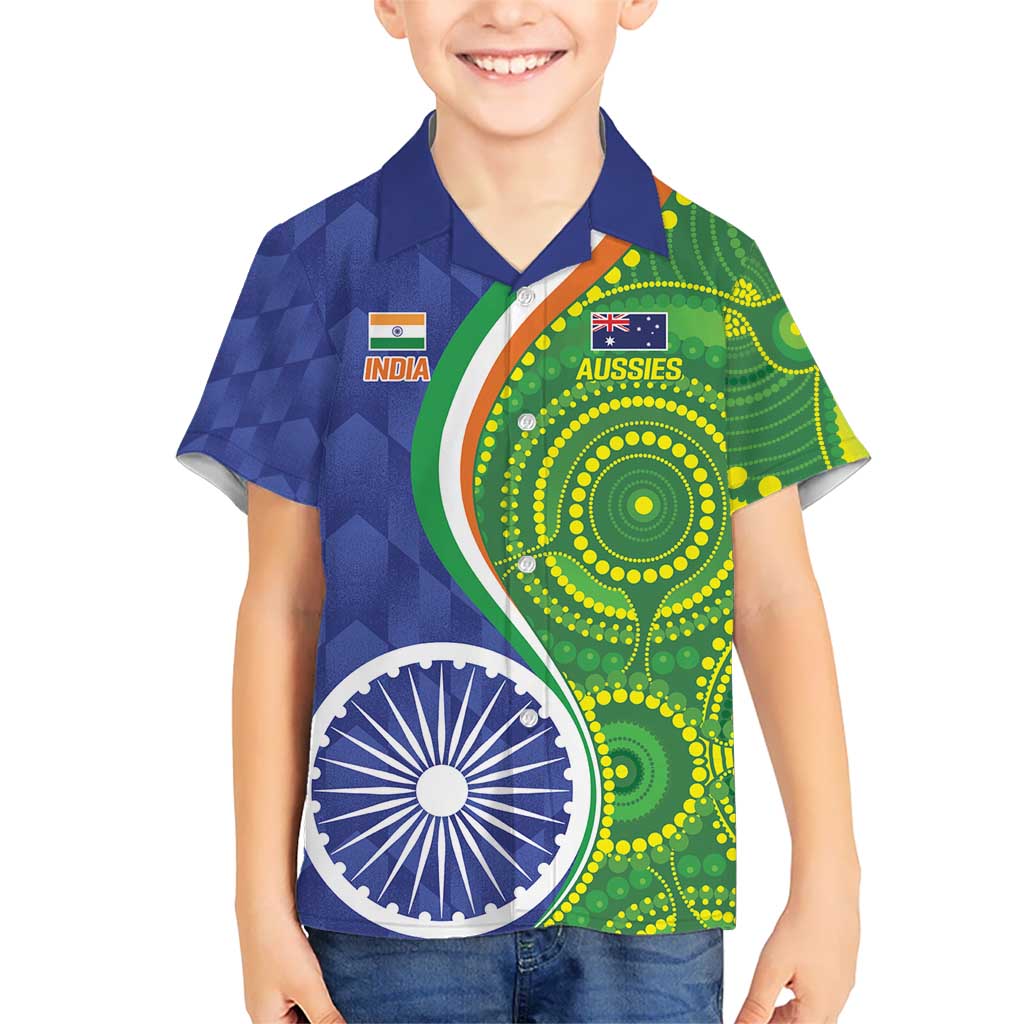 India Vs Australian Cricket Custom Kid Hawaiian Shirt Ashoka Chakra and Aboriginal Together - Wonder Print Shop