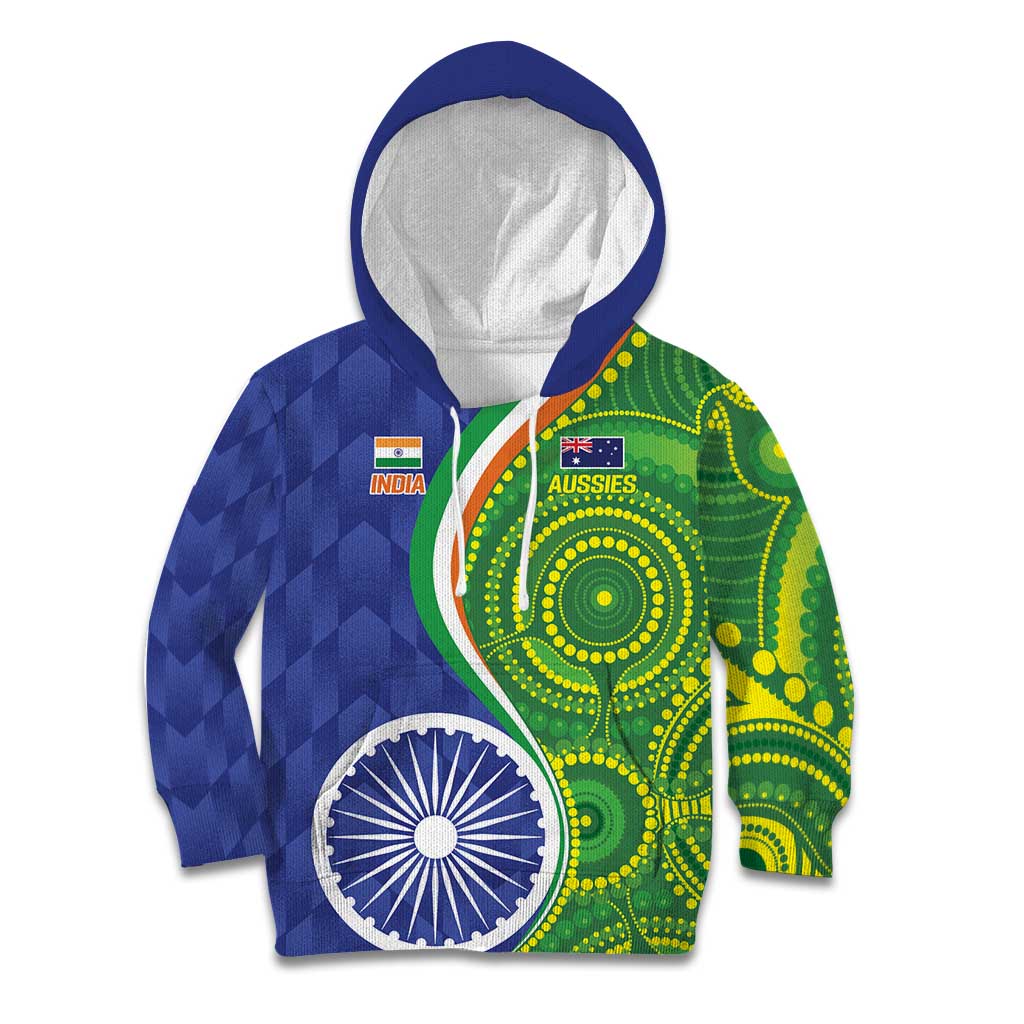 India Vs Australian Cricket Custom Kid Hoodie Ashoka Chakra and Aboriginal Together - Wonder Print Shop