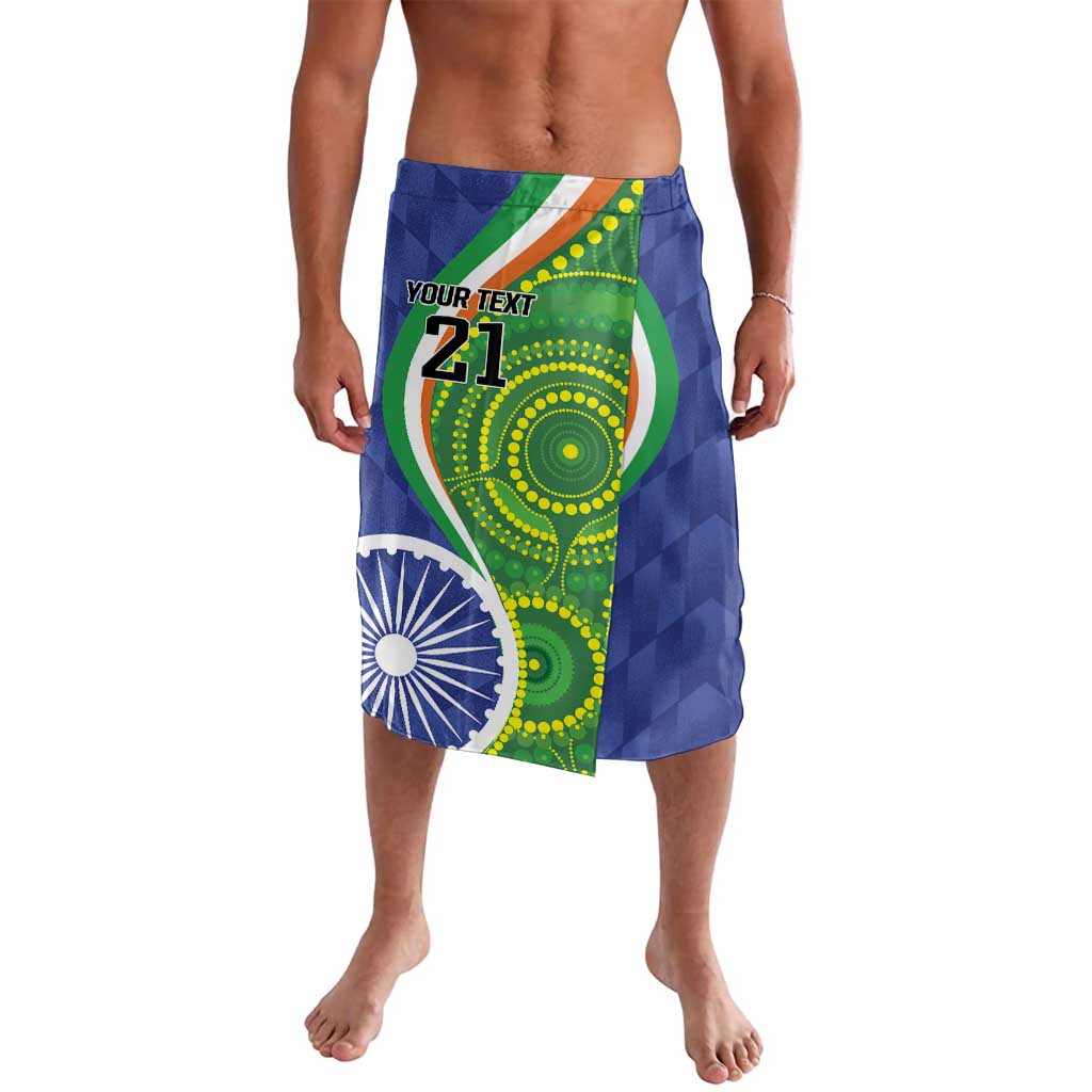 Knee-length blue-green printed shorts with elastic waistband, number 21 and custom text