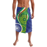 Knee-length blue-green printed shorts with elastic waistband, number 21 and custom text