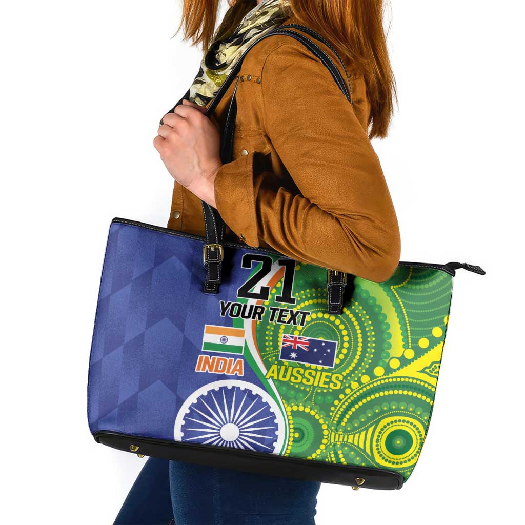 India Vs Australian Cricket Custom Leather Tote Bag Ashoka Chakra and Aboriginal Together - Wonder Print Shop