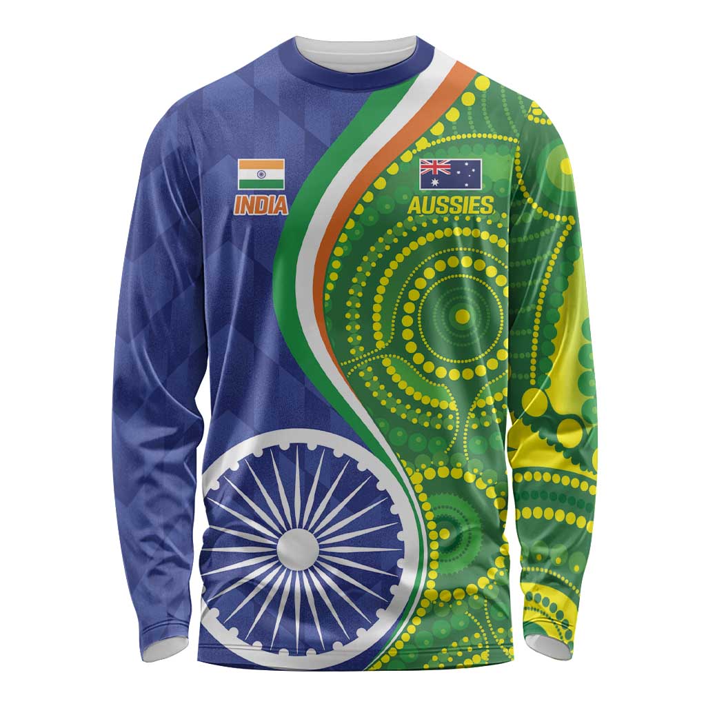 India Vs Australian Cricket Custom Long Sleeve Shirt Ashoka Chakra and Aboriginal Together - Wonder Print Shop