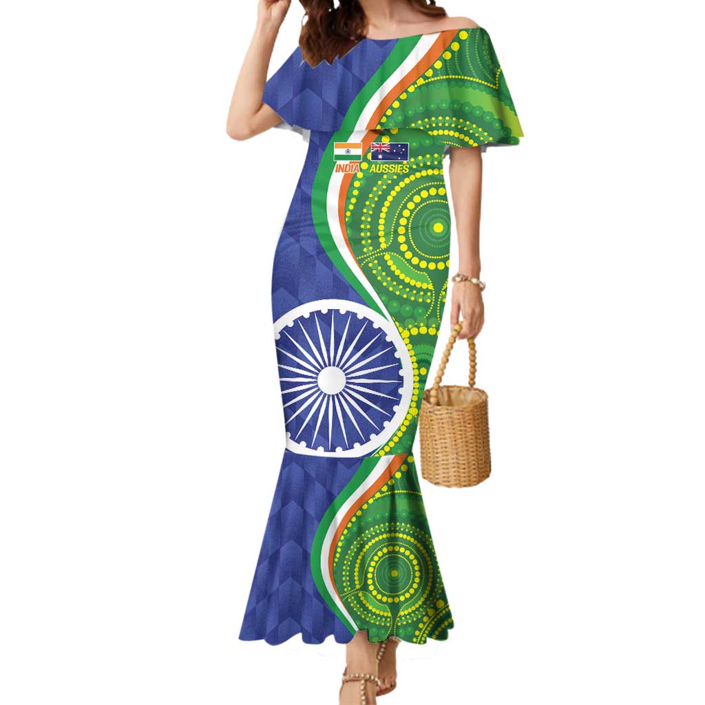 India Vs Australian Cricket Custom Mermaid Dress Ashoka Chakra and Aboriginal Together - Wonder Print Shop