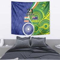 Rectangular wall tapestry, blue-green design with “21 YOUR TEXT”, India and Aussies flags, Ashoka chakra