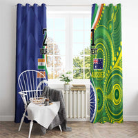 Hanging window curtain pair: blue India design and green Aussies design with cricket graphics
