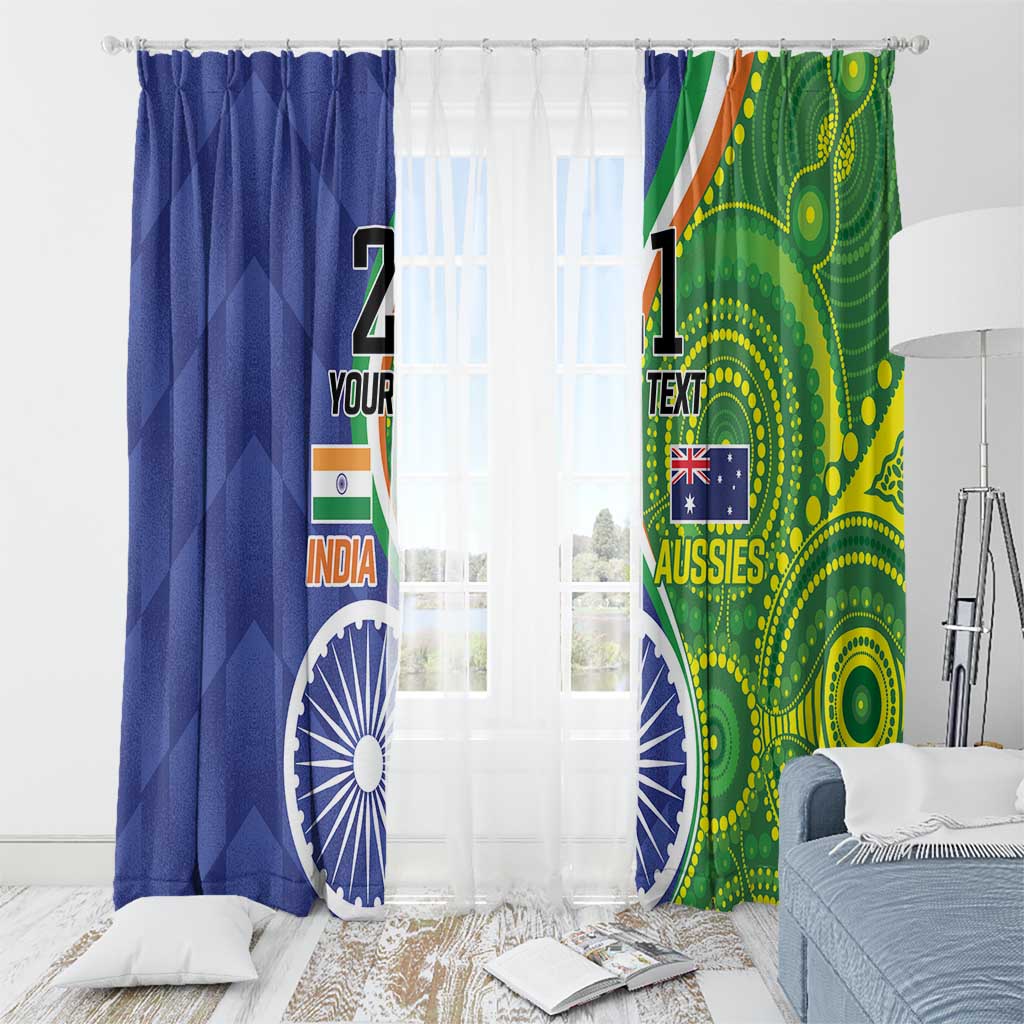 Window curtain pair in blue and green featuring cricket-themed India and Aussies graphics