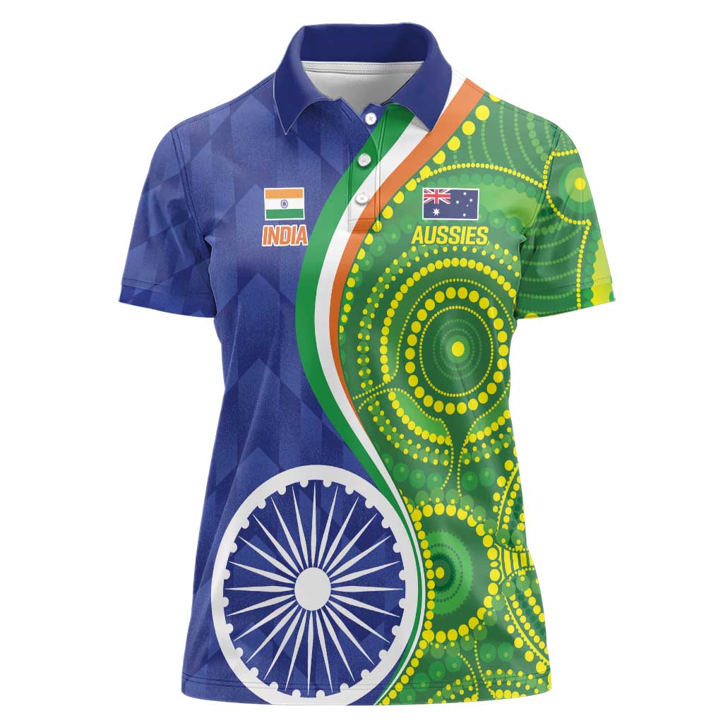 India Vs Australian Cricket Custom Women Polo Shirt Ashoka Chakra and Aboriginal Together