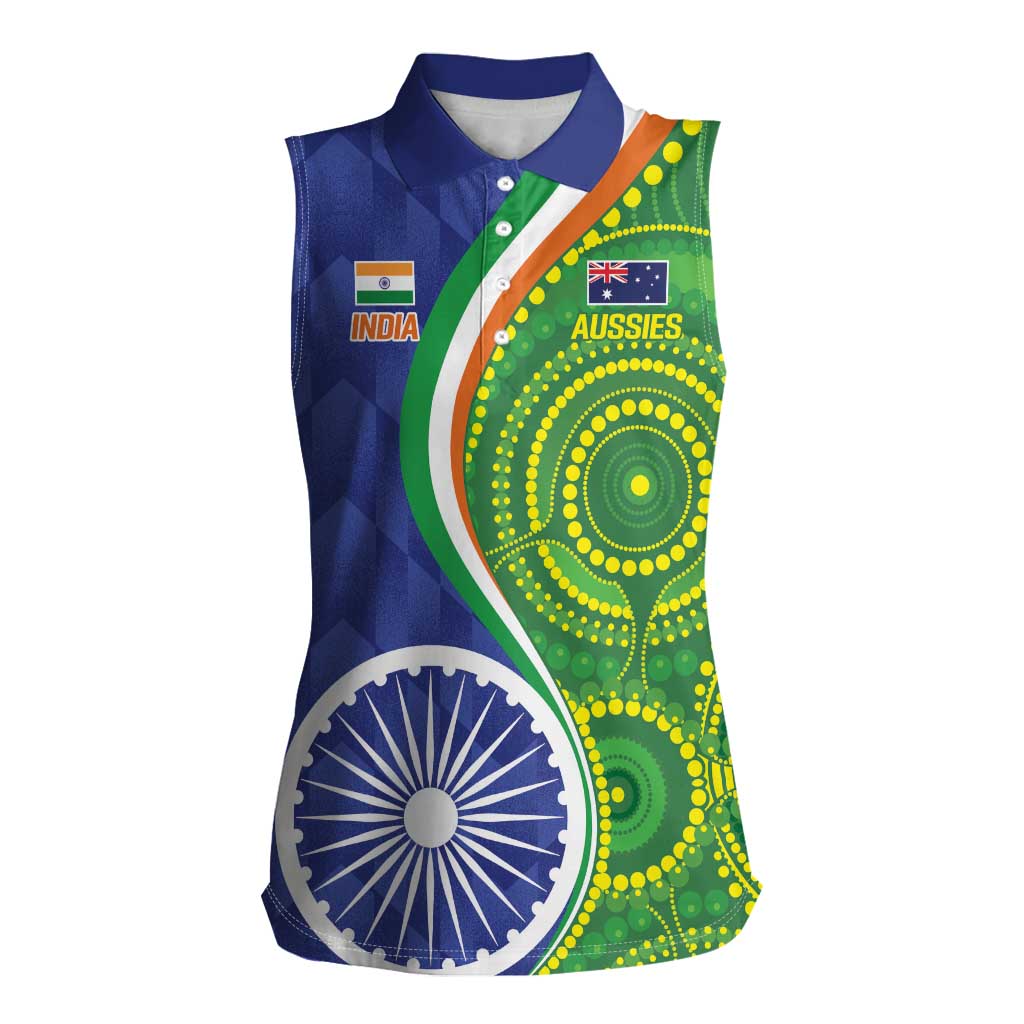 India Vs Australian Cricket Custom Women Sleeveless Polo Shirt Ashoka Chakra and Aboriginal Together