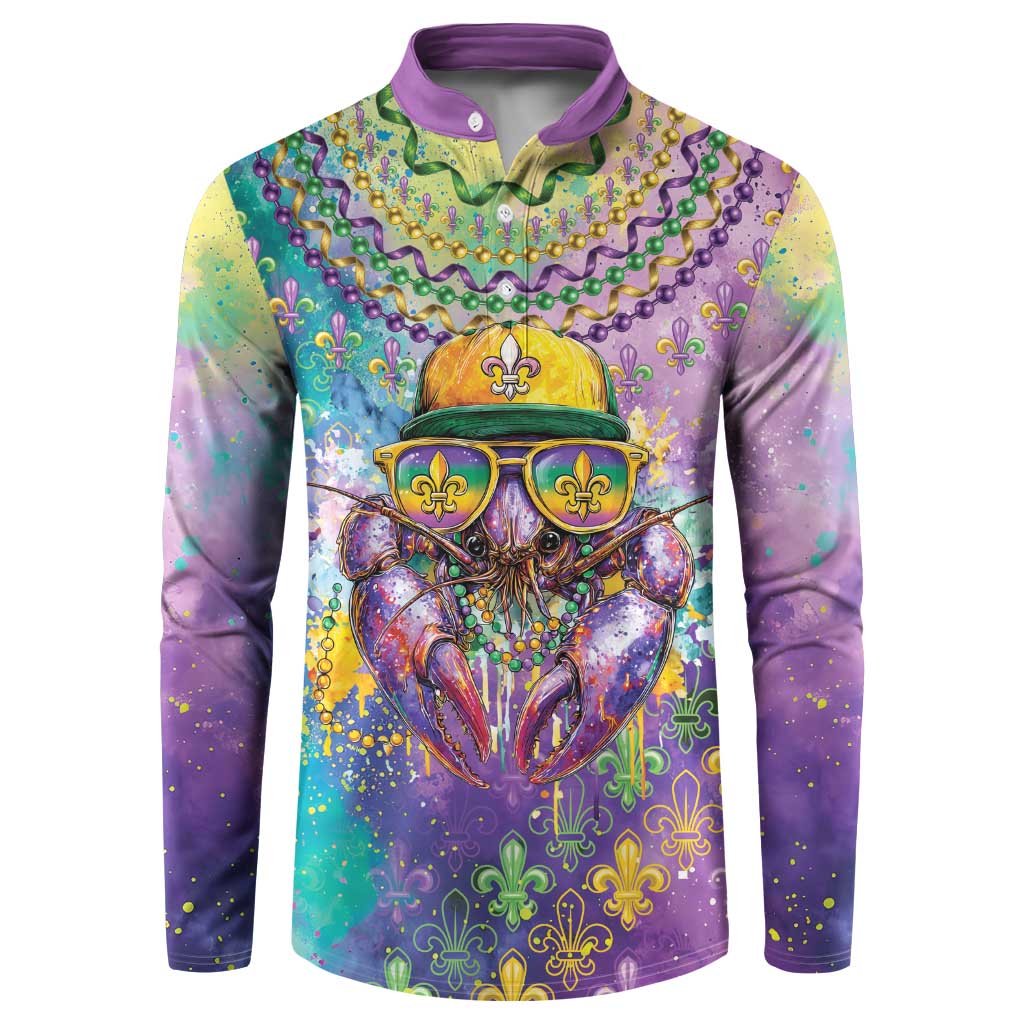 Mardi Gras Crawfish Personalized Button Sweatshirt NOLA Fat Tuesday Drip Art - Wonder Print Shop